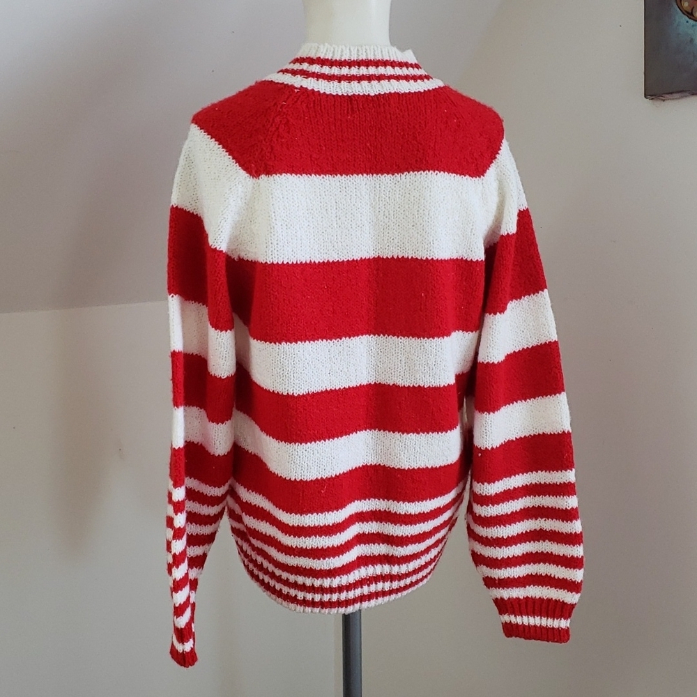Vintage, Her's a Hug Red & White Stripe "Candy Cane" Christmas Sweater Size M - Picture 7 of 16